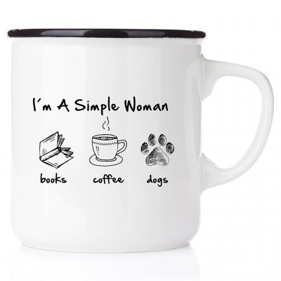 Emaljmugg - I´m a simple woman - books - coffee - dogs